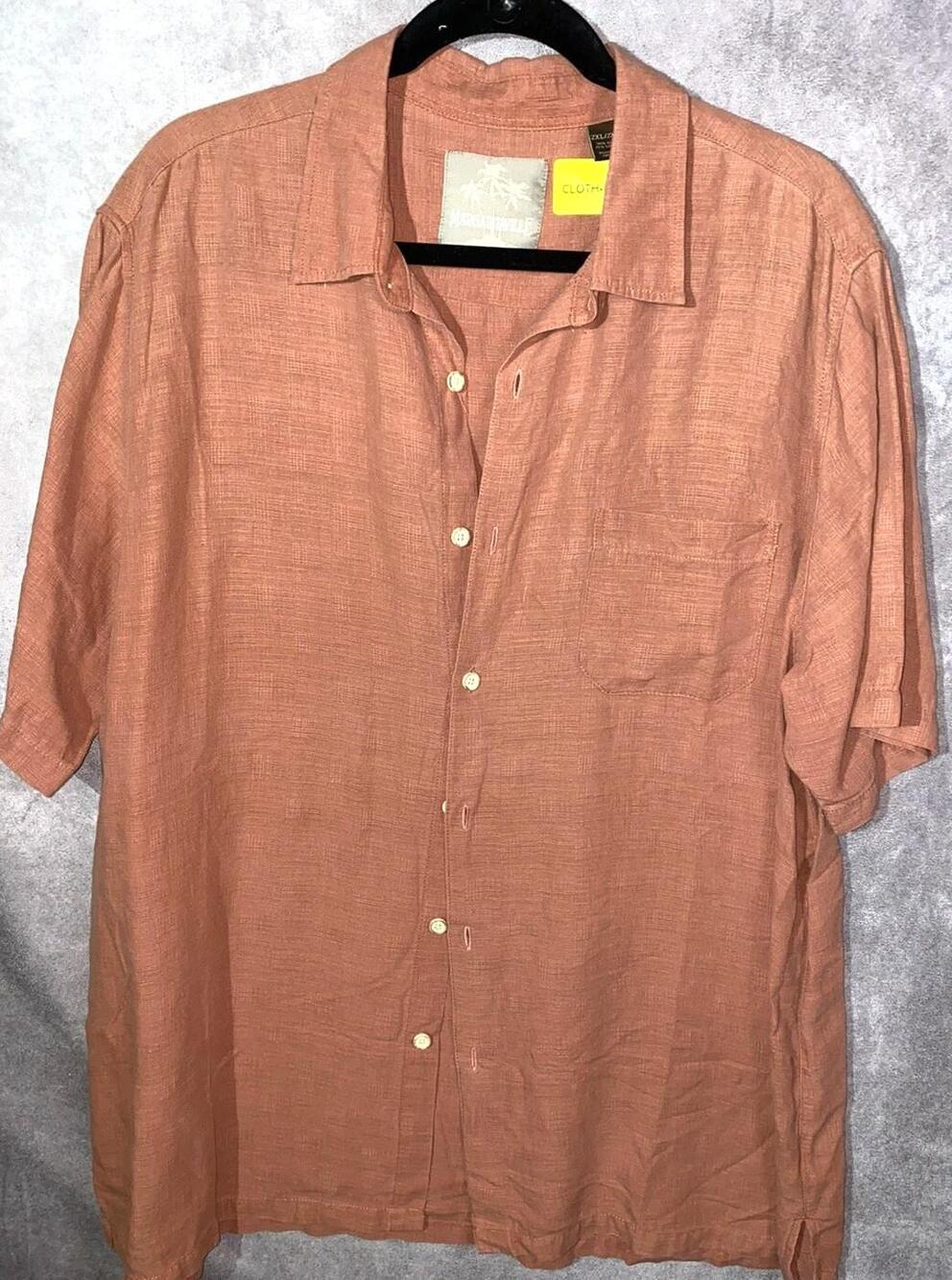 Margaritaville Shirt Mens 2XL Orange Silk Linen Button Up Short Sleeve